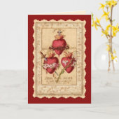 ヴィンテージの宗教のハートイエス・マリア&ヨセフ カード (黄色い花)