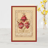 ヴィンテージの宗教のハートイエス・マリア&ヨセフ カード (黄色い花)