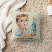 ヴィンテージの宗教男の子によって賛美される聖母マリアの祈りの言葉 クッション (ブランケット)