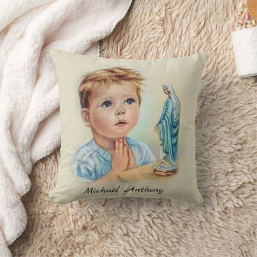 ヴィンテージの宗教男の子によって賛美される聖母マリアの祈りの言葉 クッション (ブランケット)