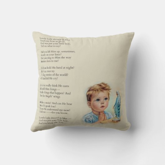 ヴィンテージの宗教男の子によって賛美される聖母マリアの祈りの言葉 クッション (裏面)