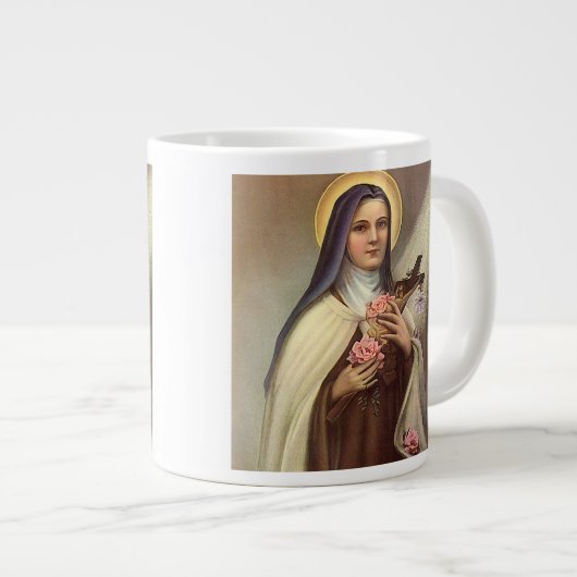 ヴィンテージの宗教的なイースター、十字架を持つ修道女 ジャンボコーヒーマグカップ (正面右)