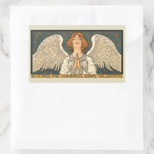 ヴィンテージの宗教的な天使が金色の星と共に祈る 長方形シール (バッグ)
