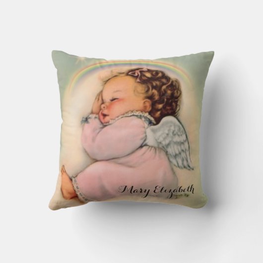 ヴィンテージの宗教虹の女の赤ちゃんの守り神 クッション (裏面)