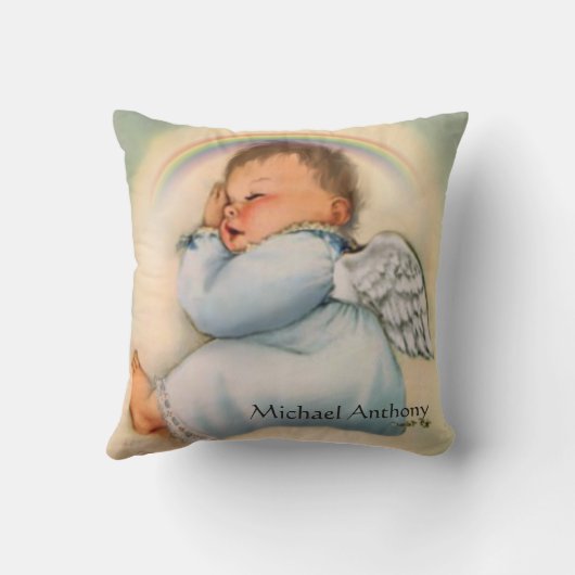 ヴィンテージの宗教虹の男の赤ちゃんの守り神 クッション (裏面)