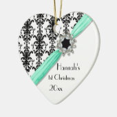 ヴィンテージの宝石のバックルの白黒のダマスク織のリボン セラミックオーナメント (左)