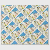 ヴィンテージの家の店先の村の雪 ラッピングペーパー (フラット)