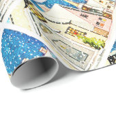 ヴィンテージの家の店先の村の雪 ラッピングペーパー (ロールコーナー)