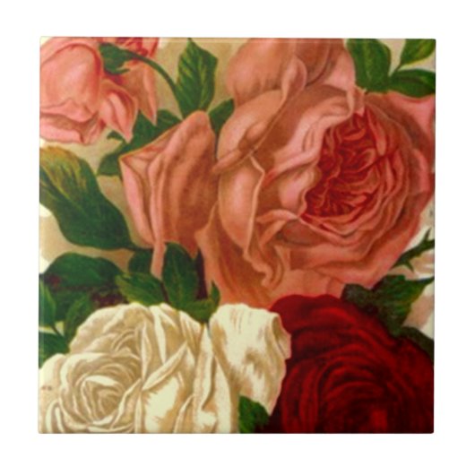 ヴィンテージの家宝のバラの旧式で古い赤面のばら色のタイル タイル (正面)