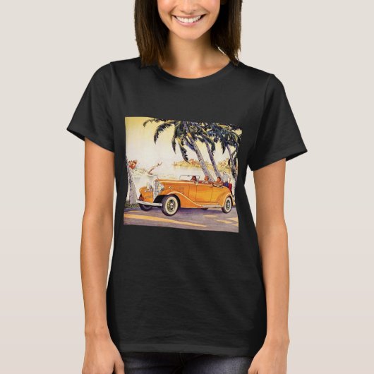 ヴィンテージの家族の休暇をコンバーチブルカーで Tシャツ (正面)