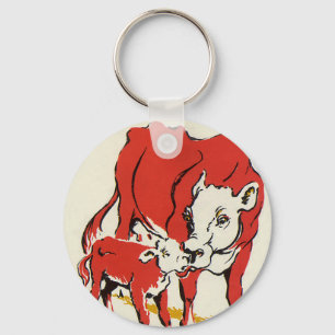 ヴィンテージの家畜、Cow彼女のベビーの子牛を持つママ キーホルダー