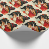 ヴィンテージの小さい魔法使いおよび黒猫 ラッピングペーパー (角)