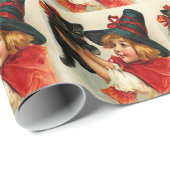 ヴィンテージの小さい魔法使いおよび黒猫 ラッピングペーパー (ロールコーナー)