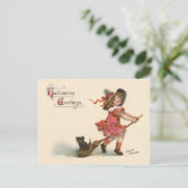 ヴィンテージの小さい魔法使いのハロウィンの挨拶の郵便はがき ポストカード (スタンド正面)