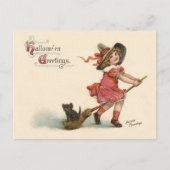 ヴィンテージの小さい魔法使いのハロウィンの挨拶の郵便はがき ポストカード (正面)