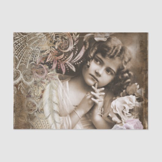 ヴィンテージの小さな女の子のティッシュペーパー 薄葉紙 (正面)