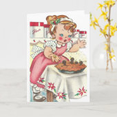 ヴィンテージの小さな女の子のプラムパイメッセージカード カード (黄色い花)