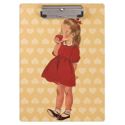 ヴィンテージの小さな女の子の赤い服Apple クリップボード (正面)