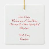 ヴィンテージの小さな女の子ピンクと子犬のクリスマス セラミックオーナメント (裏面)