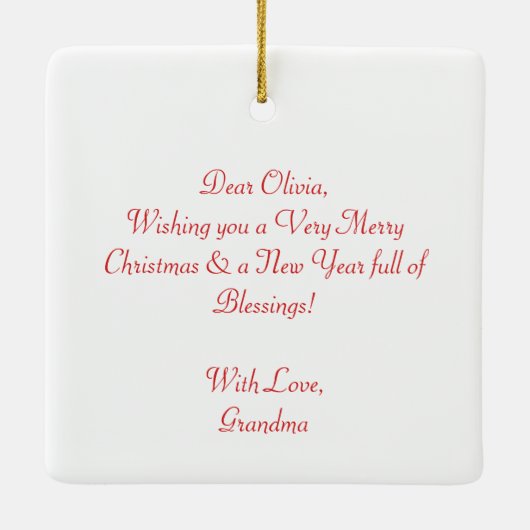 ヴィンテージの小さな女の子ピンクと子犬のクリスマス セラミックオーナメント (裏面)