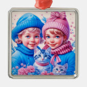 ヴィンテージの小さな子供のクリスマスパーソナライズされた メタルオーナメント (正面)