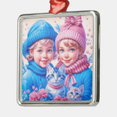 ヴィンテージの小さな子供のクリスマスパーソナライズされた メタルオーナメント (左)