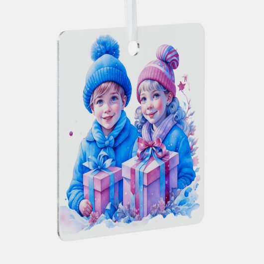 ヴィンテージの小さな子供のクリスマスパーソナライズされた メタルオーナメント (正面右)