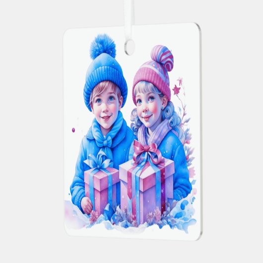 ヴィンテージの小さな子供のクリスマスパーソナライズされた メタルオーナメント (正面左)