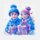 ヴィンテージの小さな子供のクリスマスパーソナライズされた メタルオーナメント (正面)