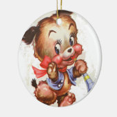 ヴィンテージの小さな少年の角の子犬 セラミックオーナメント (左)