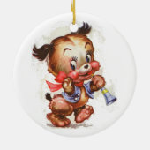 ヴィンテージの小さな少年の角の子犬 セラミックオーナメント (裏面)