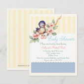 ヴィンテージの小さな鳥のベビーシャワー 招待状 (正面/裏面)