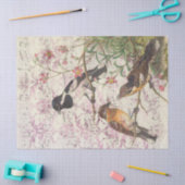 ヴィンテージの小鳥の枝と音楽の切り離し 薄葉紙 (クラフト)