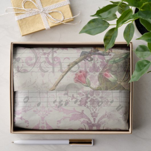 ヴィンテージの小鳥の枝と音楽の切り離し 薄葉紙 (ギフト)