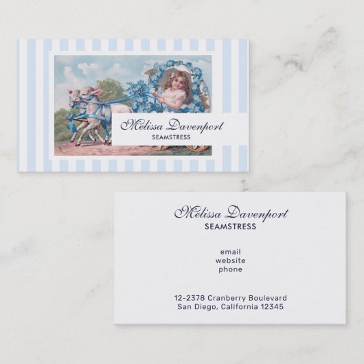 ヴィンテージの少女が子羊に追われる 名刺 (正面/裏面)