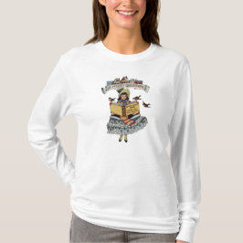 ヴィンテージの少女とクリスマスのサンタクロースの本 Tシャツ