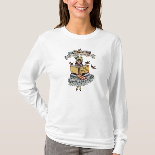 ヴィンテージの少女とクリスマスのサンタクロースの本 Tシャツ (正面)