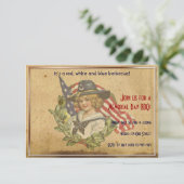 ヴィンテージの少女と旗のメモリアルデー 招待状 (スタンド正面)