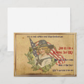 ヴィンテージの少女と旗のメモリアルデー 招待状 (正面/裏面)