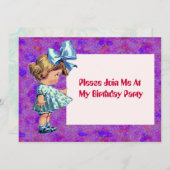 ヴィンテージの少女イラスト - 誕生日パーティーの招待状 招待状 (正面/裏面)