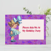 ヴィンテージの少女イラスト - 誕生日パーティーの招待状 招待状 (スタンド正面)