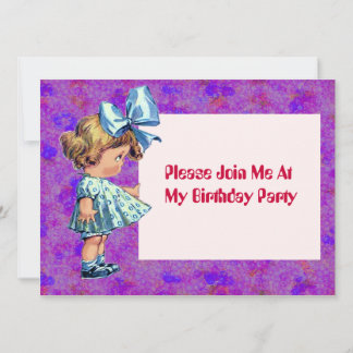 ヴィンテージの少女イラスト - 誕生日パーティーの招待状 招待状