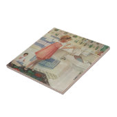 ヴィンテージの少女、洗濯物を干す子供 タイル (側面)