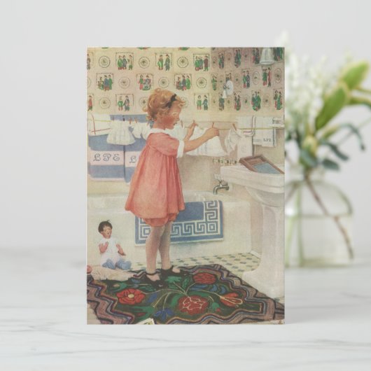 ヴィンテージの少女、洗濯物を干す子供 招待状 (スタンド正面)