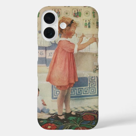 ヴィンテージの少女、洗濯物を干す子供 Case-Mate iPhoneケース (裏面)