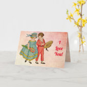 ヴィンテージの少年と少女が愛してる テキストカード カード (黄色い花)