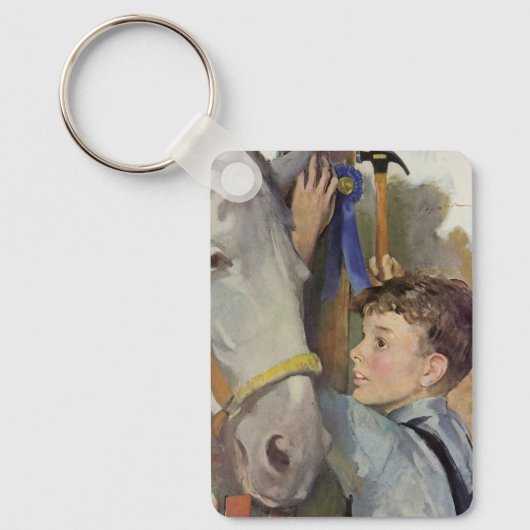 ヴィンテージの少年と彼の青いリボンの勝利の馬 キーホルダー (正面)