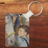 ヴィンテージの少年と彼の青いリボンの勝利の馬 キーホルダー (裏面)