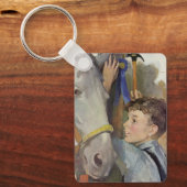 ヴィンテージの少年と彼の青いリボンの勝利の馬 キーホルダー (正面)