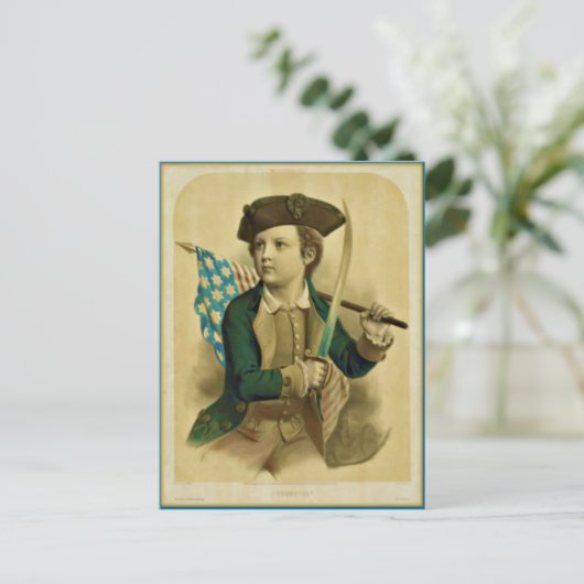 ヴィンテージの少年と旗とサベルはがき ポストカード (スタンド正面)